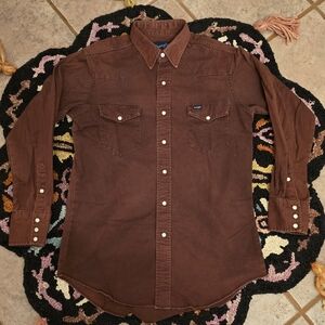 🔥 90s Wrangler Men's Brown Western Shirt🔥 Size M